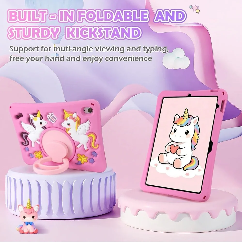 Kids iPad 11th Gen 11 Case iPad 10th 10.9 Unicorn Pink Strap Stand